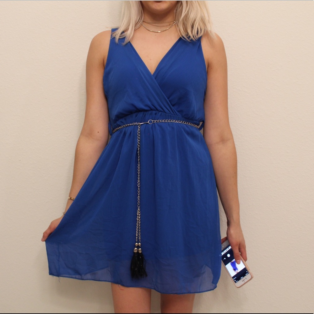 Blue Dress with Chain Belt